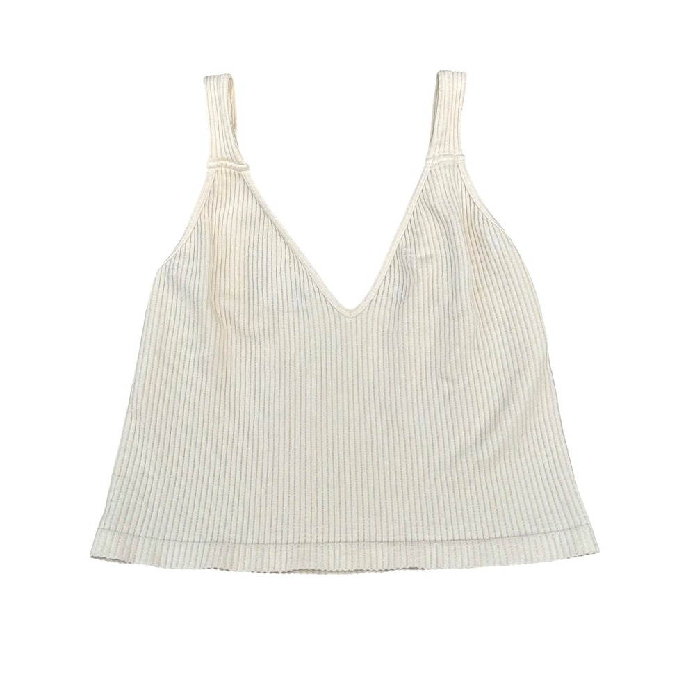 Intimately Free People Washed Seamless Crop Top Ribbed V-Neck Tank Ivory M/L